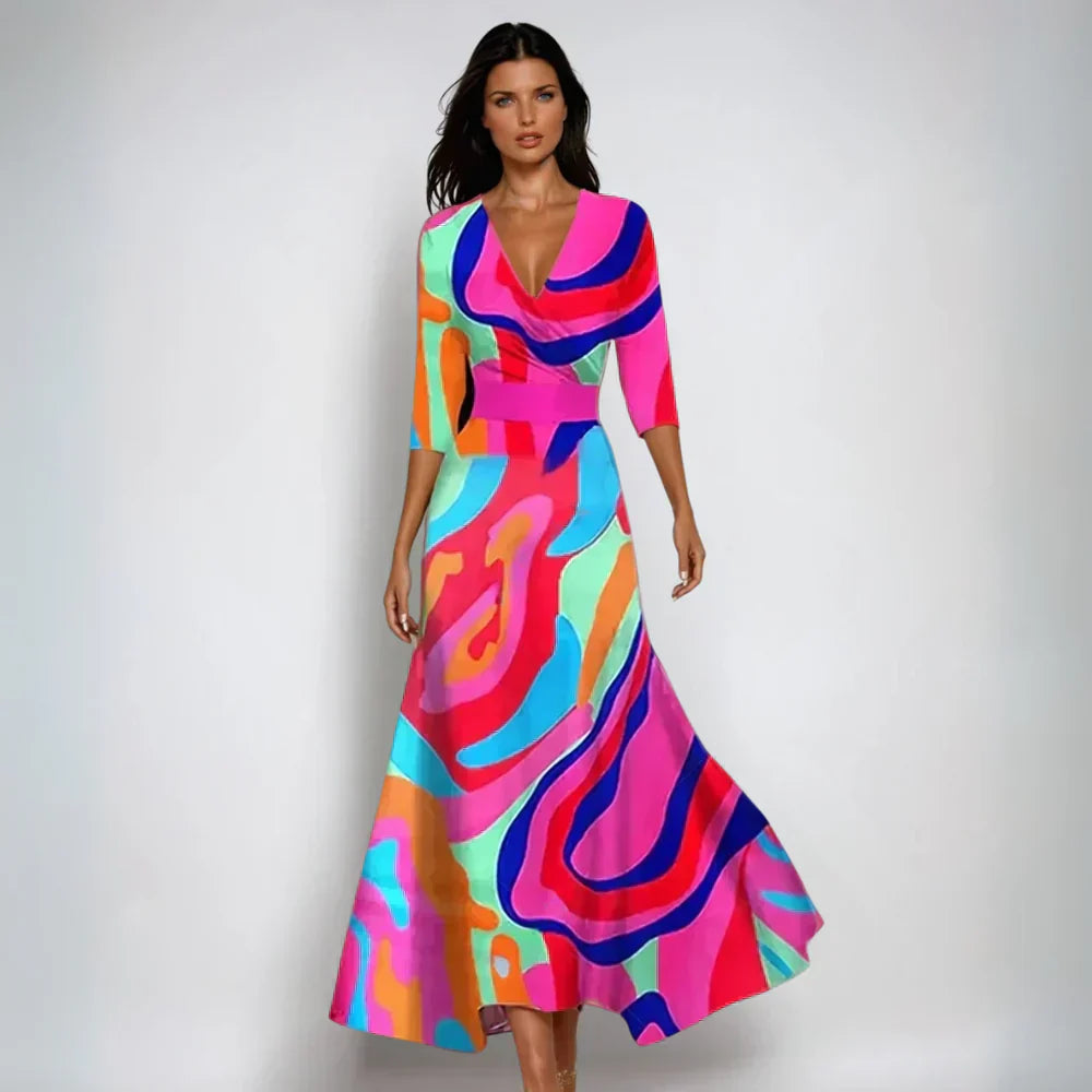 ELIN | Elegante Wikkeljurk met Floreale Pracht en Flatterend Silhouet