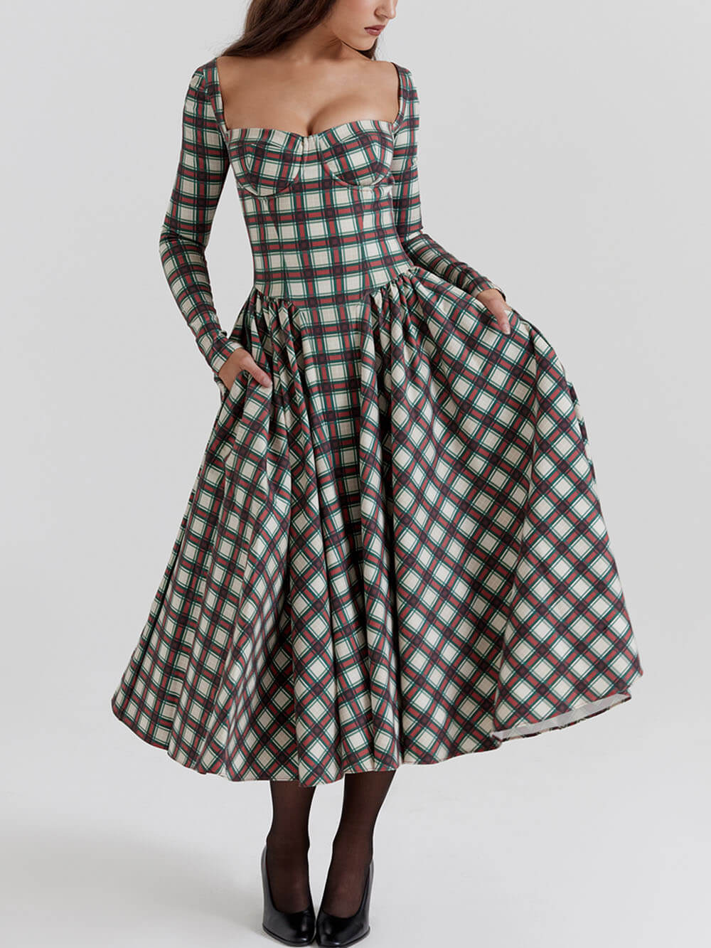 Rode tartan midi corset jurk