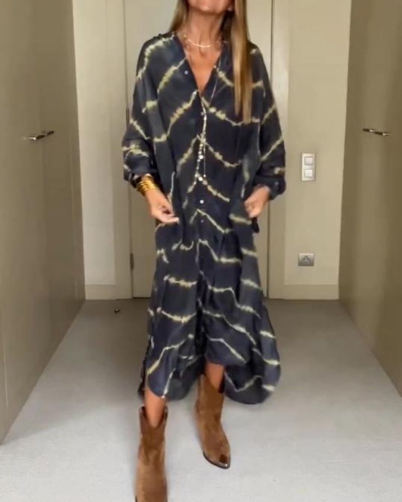 ROSALIA | Lange Boho Jurk met V-hals en Vloeiende Lijn voor Dagelijkse Elegantie