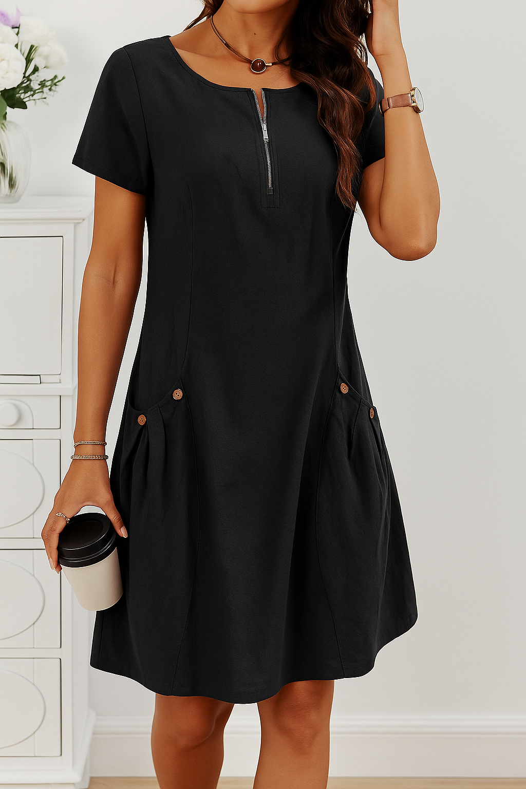 MARIELLA | Zomerjurk met Elegante Rits, Praktische Zakken en Dagelijks Comfort