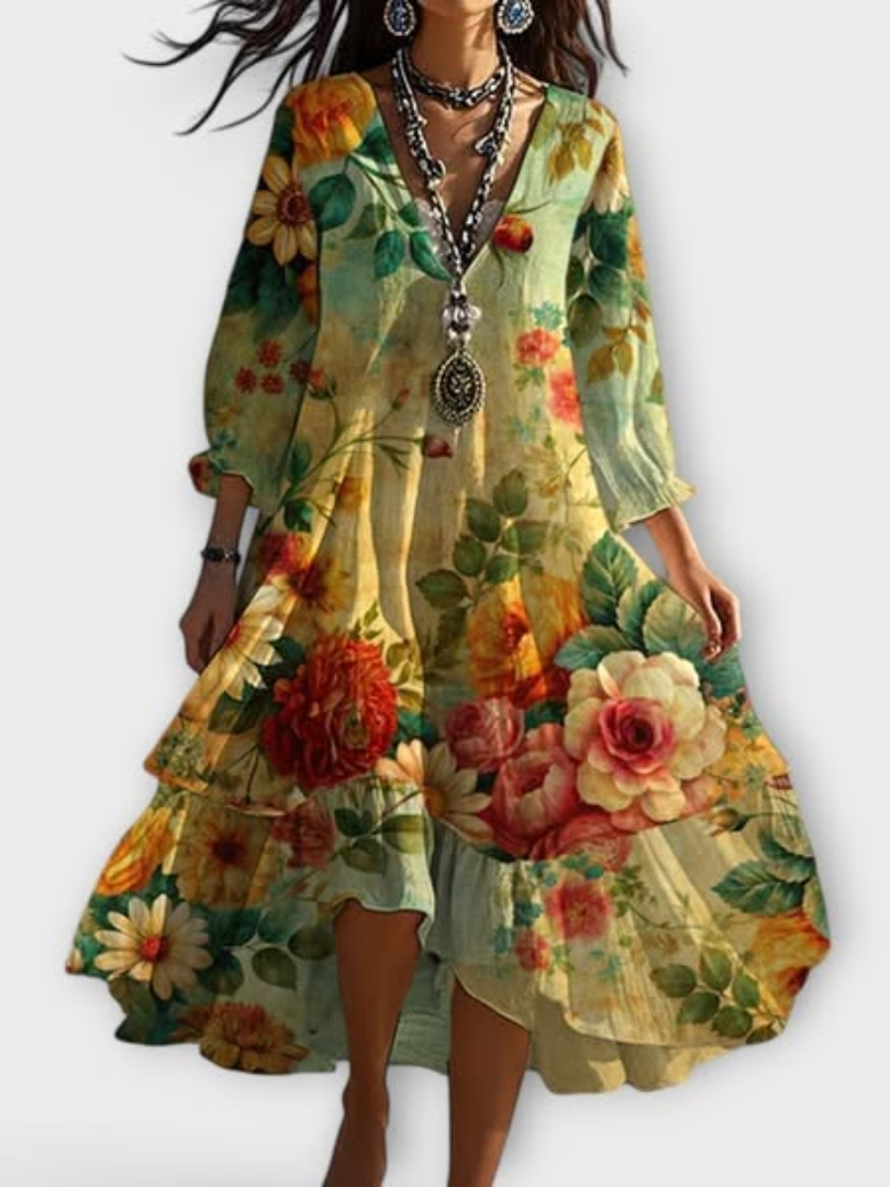 LILIANA | Korte Bloemenjurk met Natuurlijke Comfort en Elegante Touch voor Zonnige Dagen