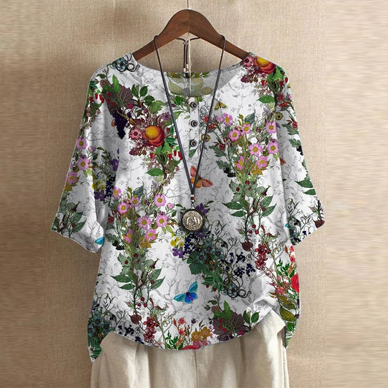 Ruby | Dames Bloemen Print Ronde Hals Top