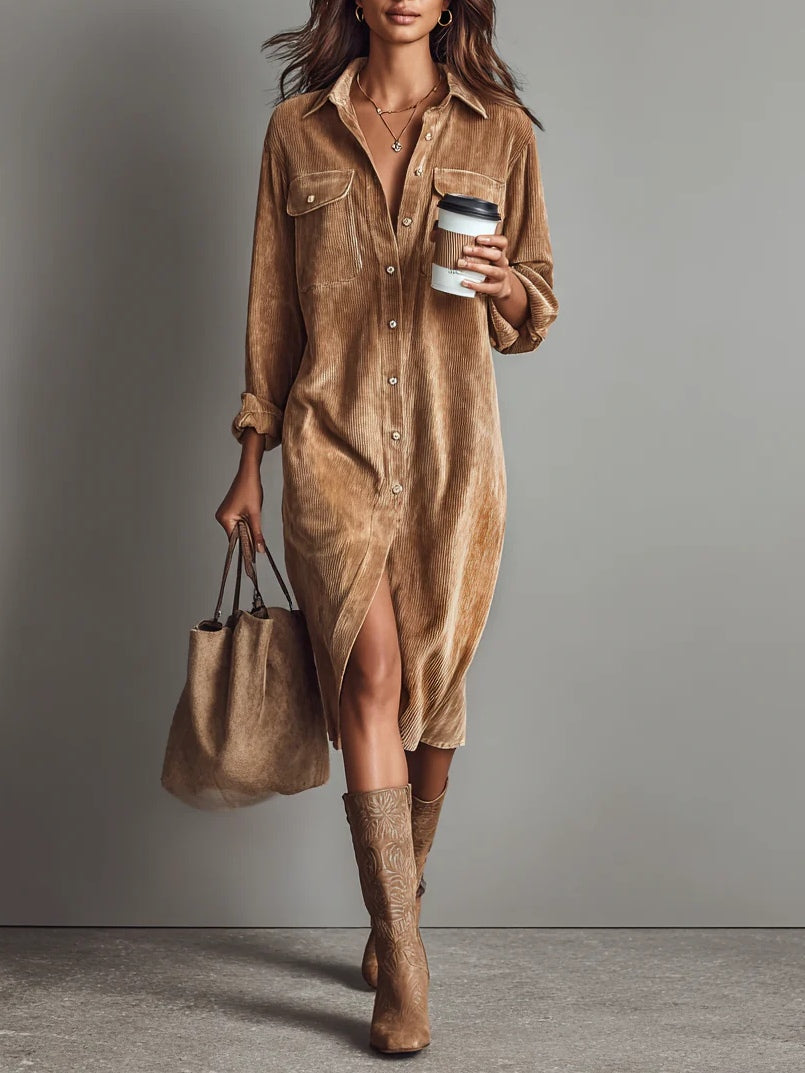 Estela | Losse midi corduroy jurk