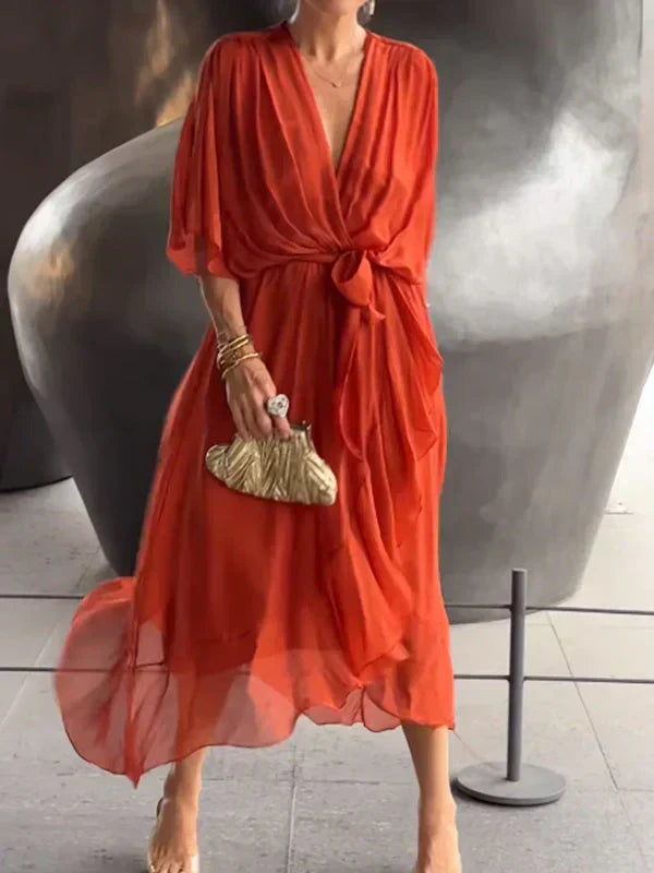 GINEVRA | Lange Elegante Jurk met Vrouwelijke Halslijn