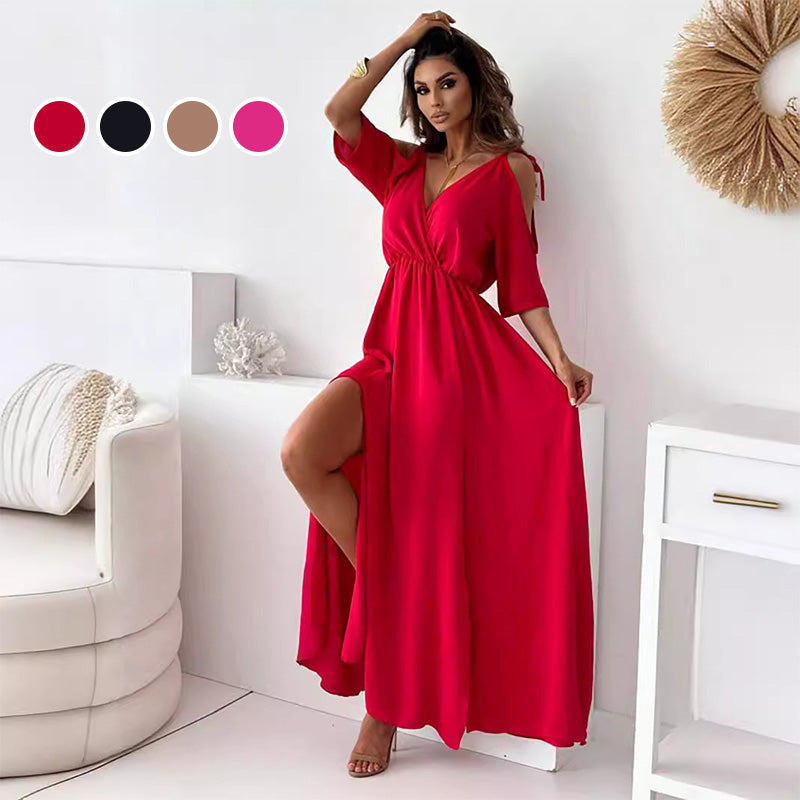 ISABELLA | Elegante Jurk met Zijsplit en V-hals voor een Flatterende en Vrouwelijke Stijl