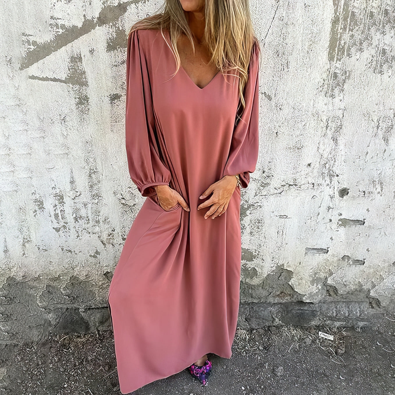 LIVIA | Lange Boheemse Jurk met Zakken en Gestileerde Snit