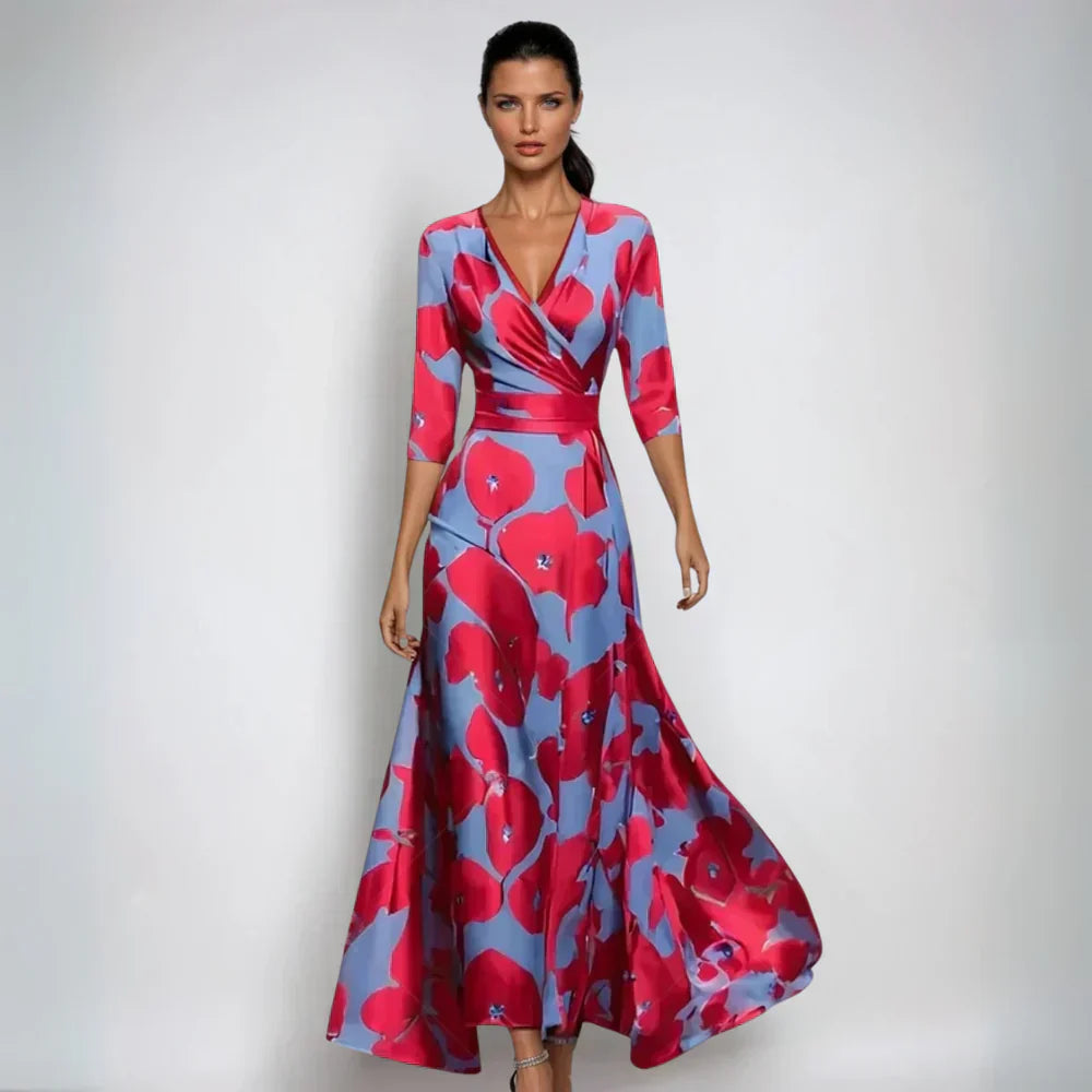ELIN | Elegante Wikkeljurk met Floreale Pracht en Flatterend Silhouet