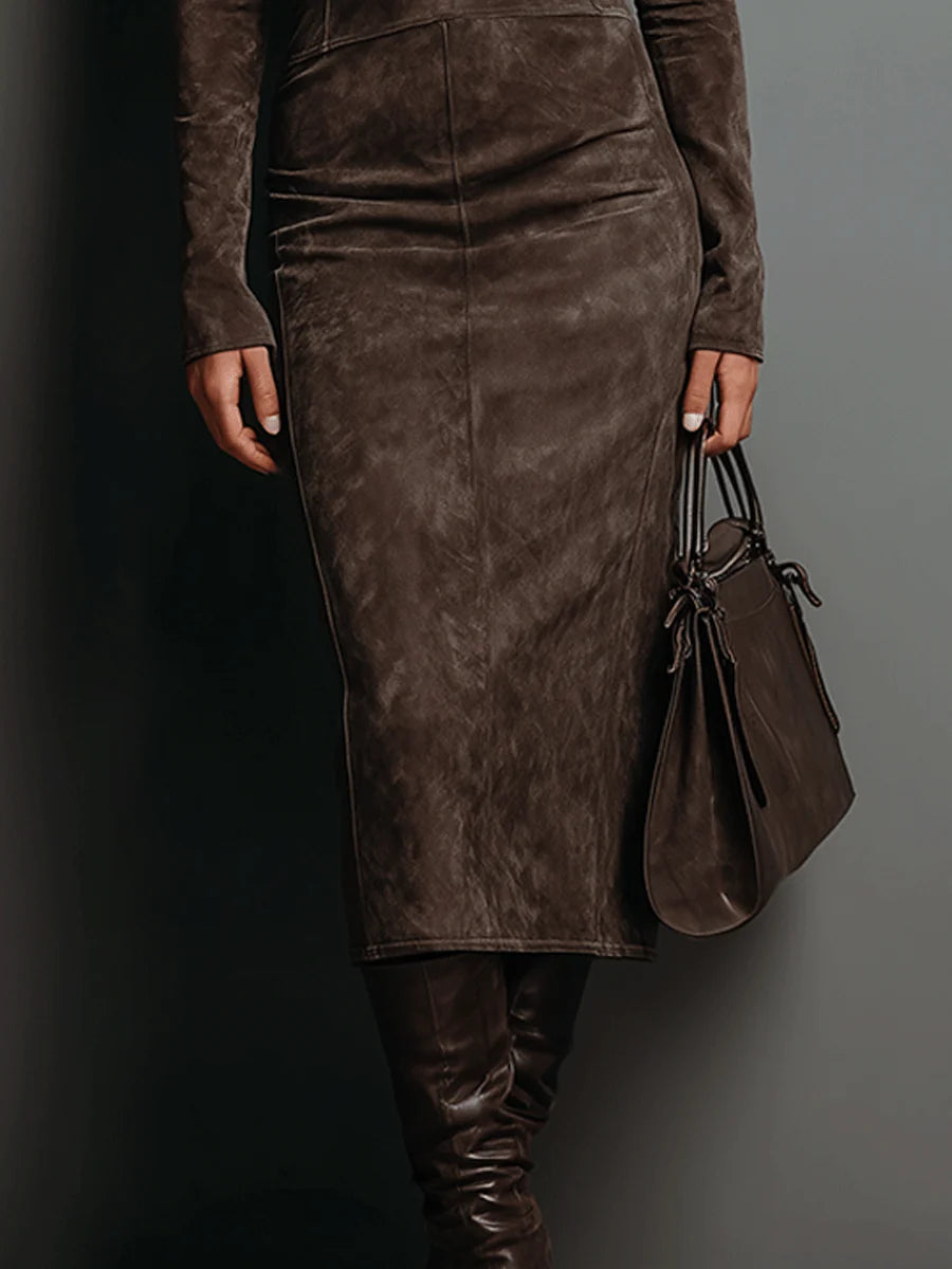 Lorena | Lange midi jurk bruin