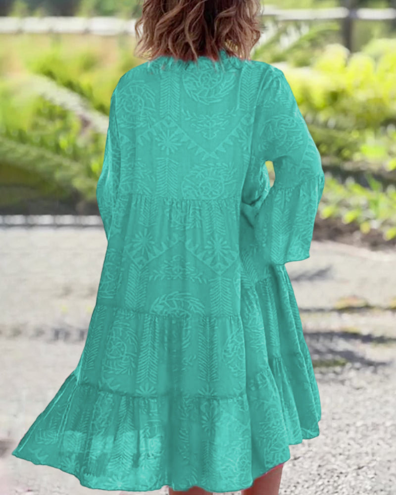 CHIARA | Lange Jurk met Boho Print en 3/4 Mouwen met Klok