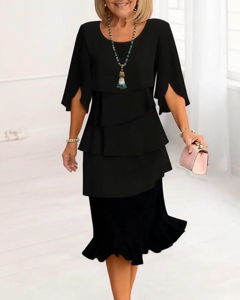 Renata | Elegante midi-jurk met ruffle-stijl mouwen