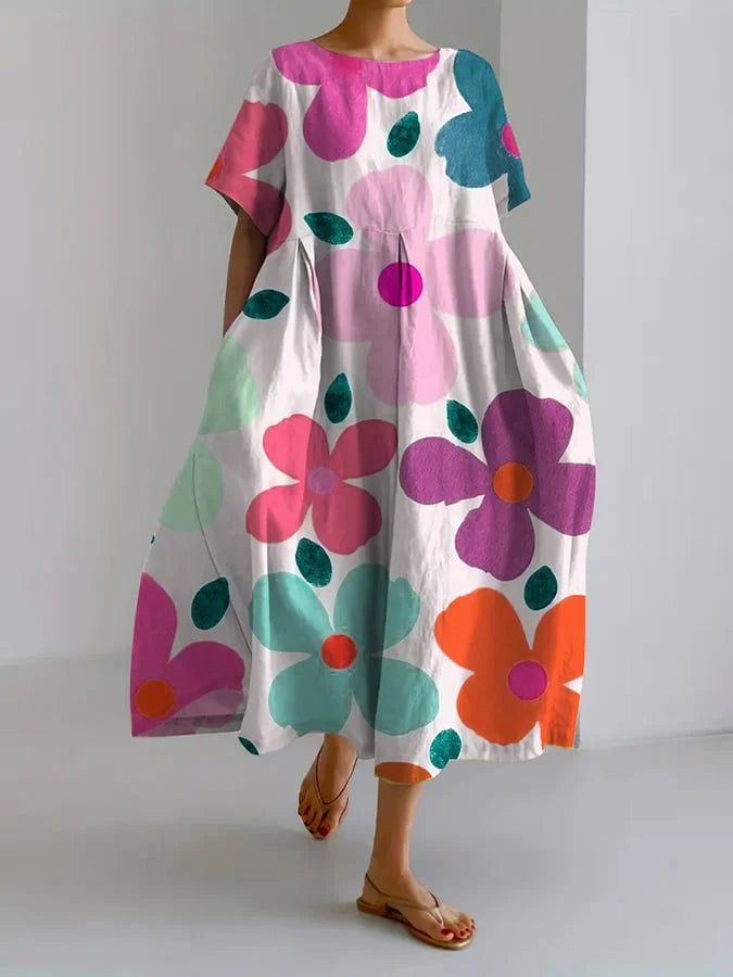 ELIANA | Midi Bloemenjurk met Zorgeloze Stijl en Zomercomfort voor Kleurrijke Dagen
