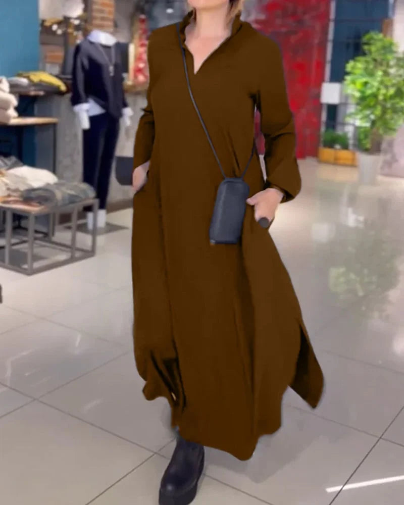 HELENA™ | Lange Jurk met Elegante Zijsplitten en Tijdloos Comfort