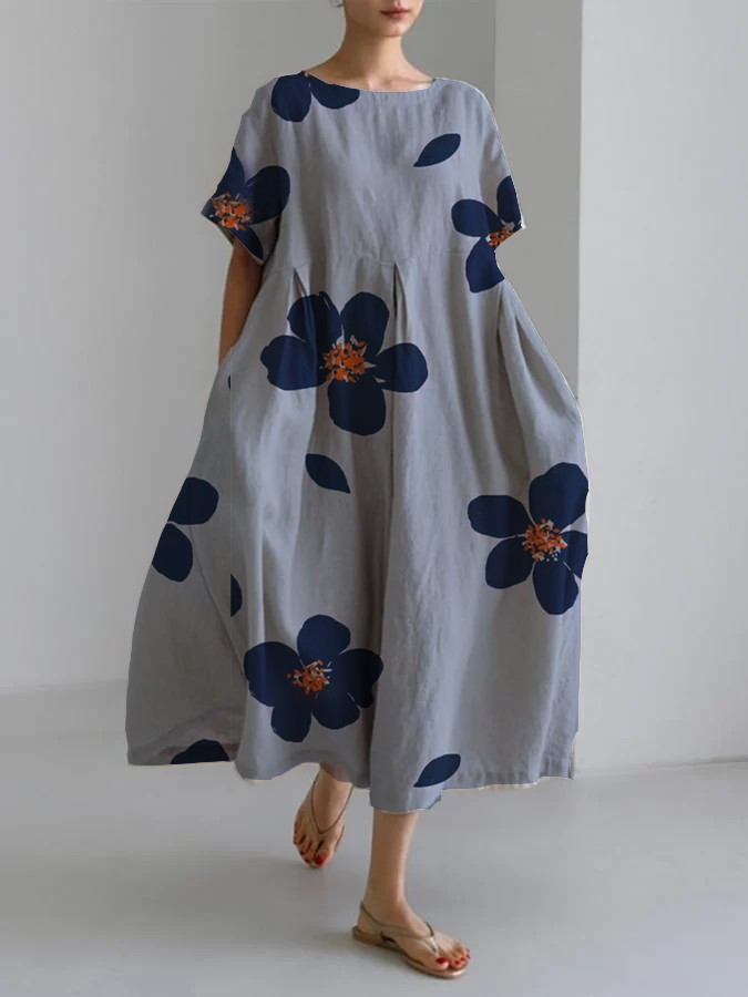RAFFAELLA | Lange Bloemenjurk met Relaxte Pasvorm en Elegante Details voor Chic Dagen