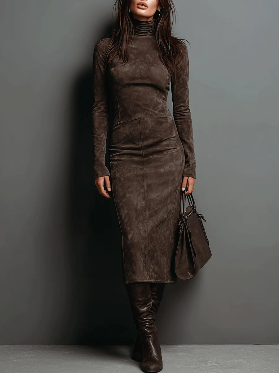 Lorena | Lange midi jurk bruin