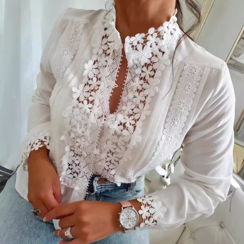 Genevieve™ Dames Blouse met Kant en Borduursel