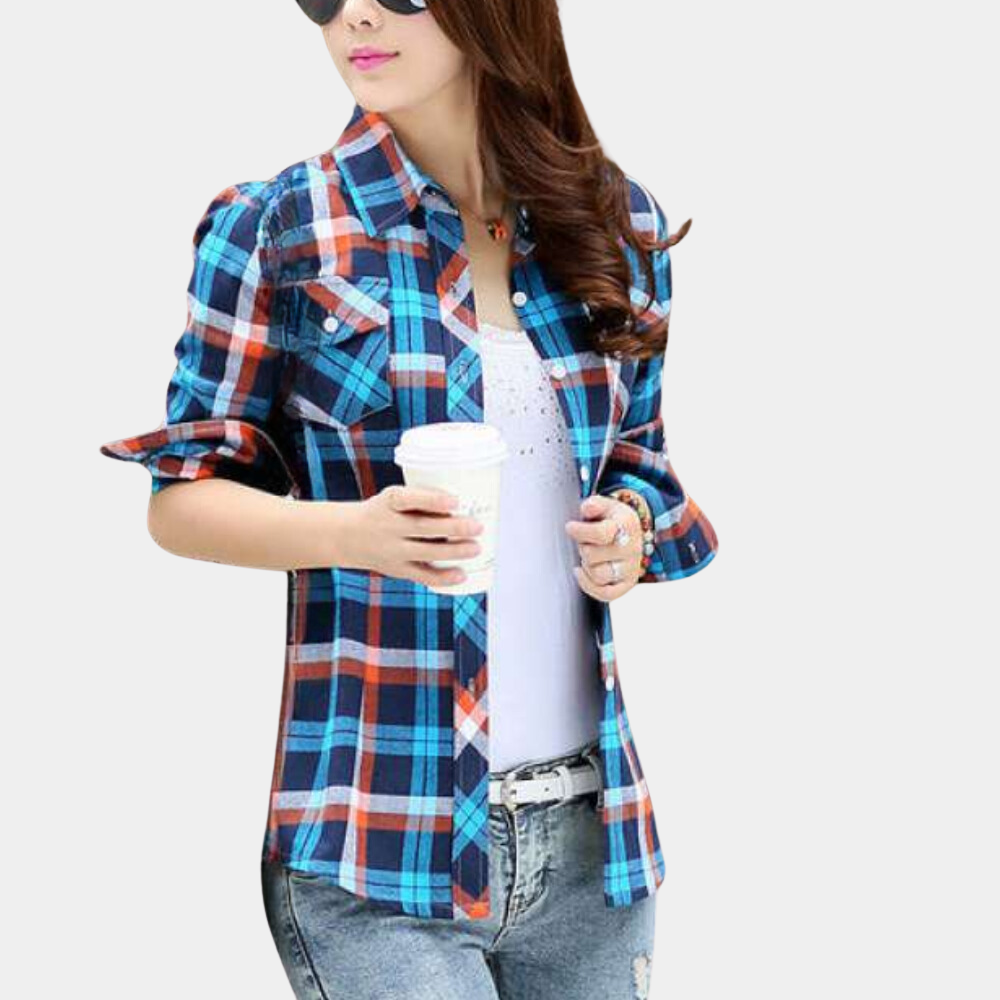 Julia™ Dames Geruite Overhemdblouse