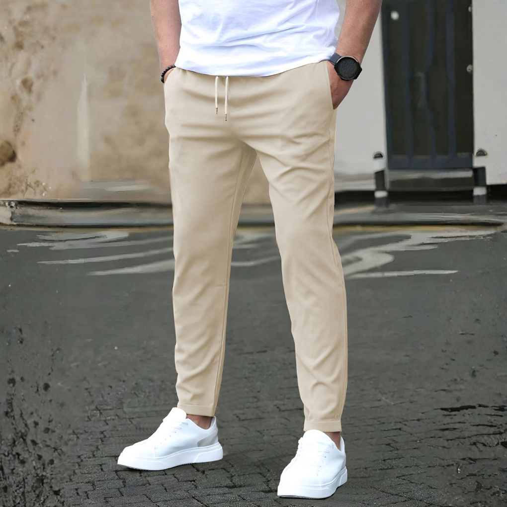 Heren slim fit trekkoordbroek