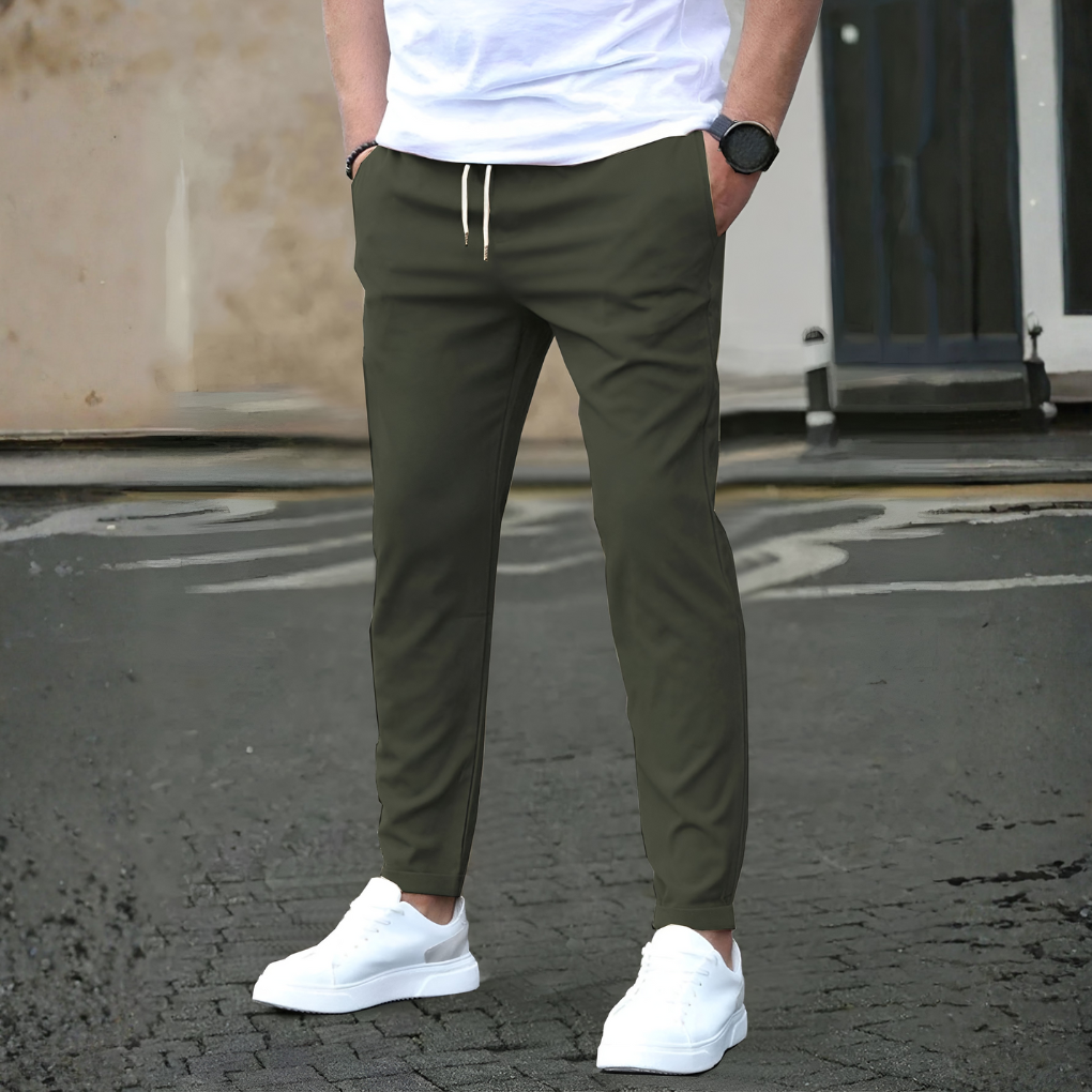 Heren slim fit trekkoordbroek