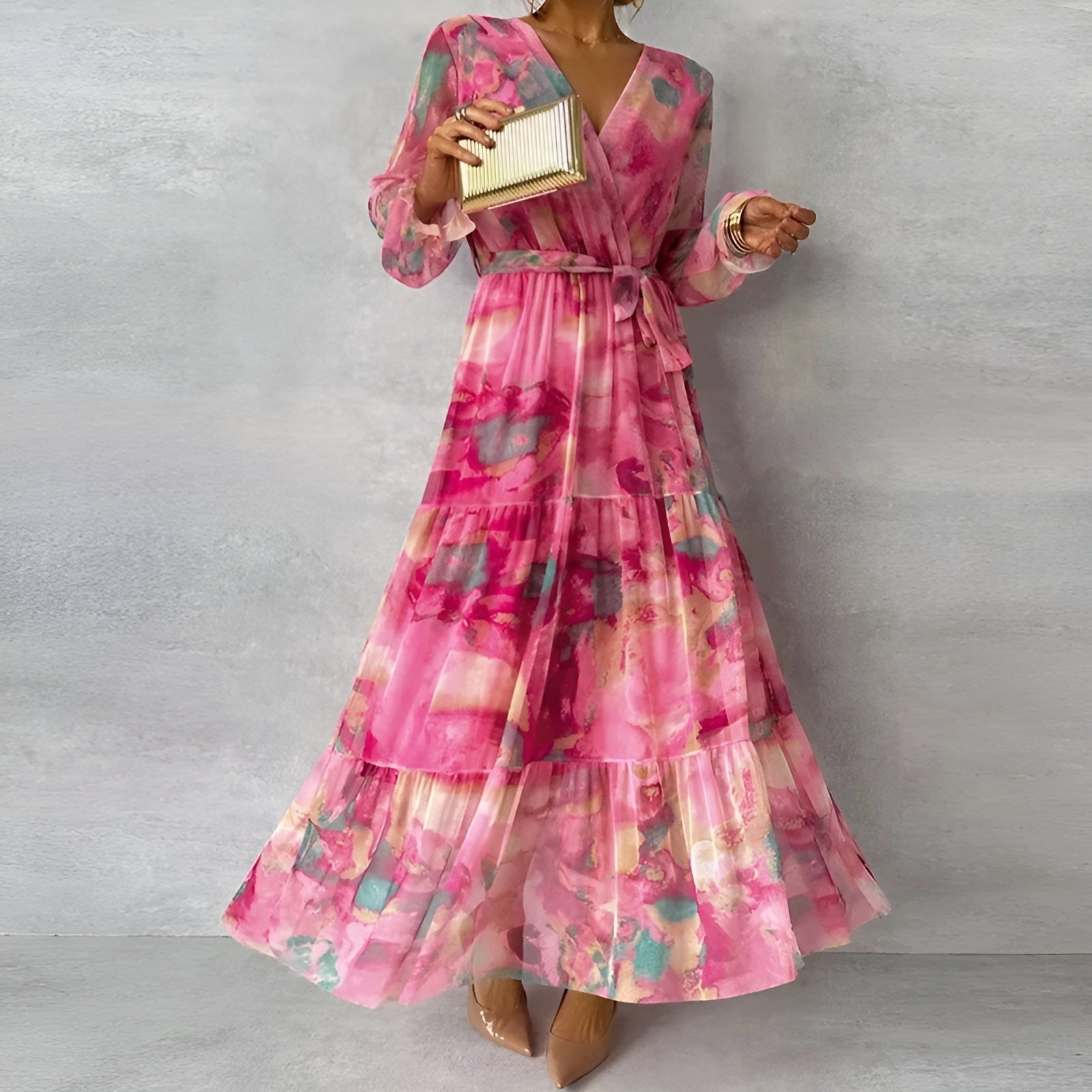 LUCIA | Lange Zomerjurk met Bloemenmotief en Verstelbare Silhouette