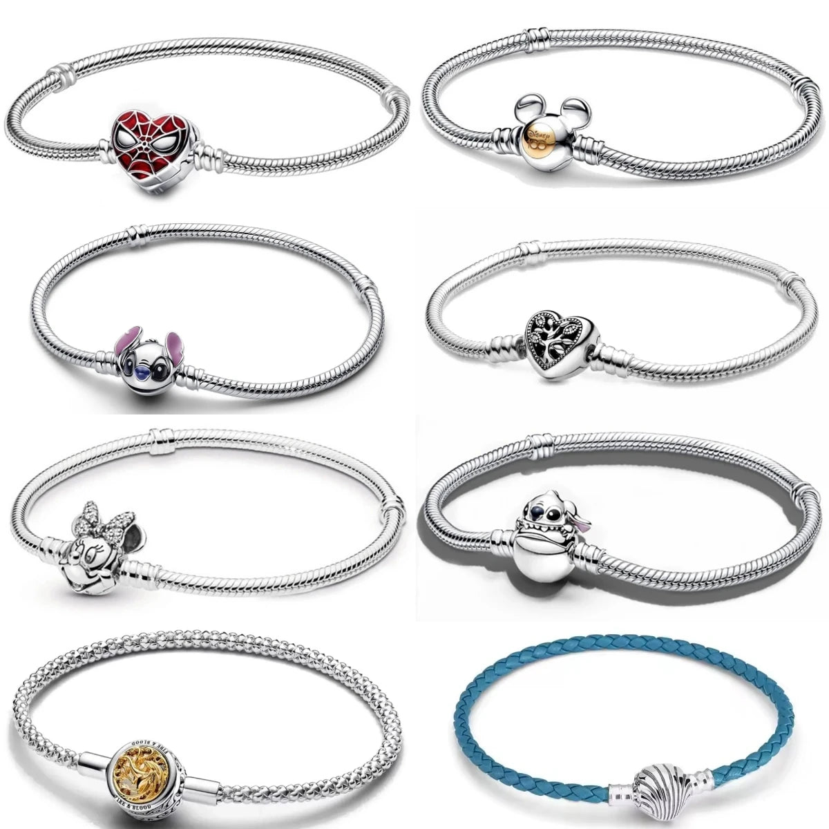 Sterling Silver Mickey Shell Charm Bracelet