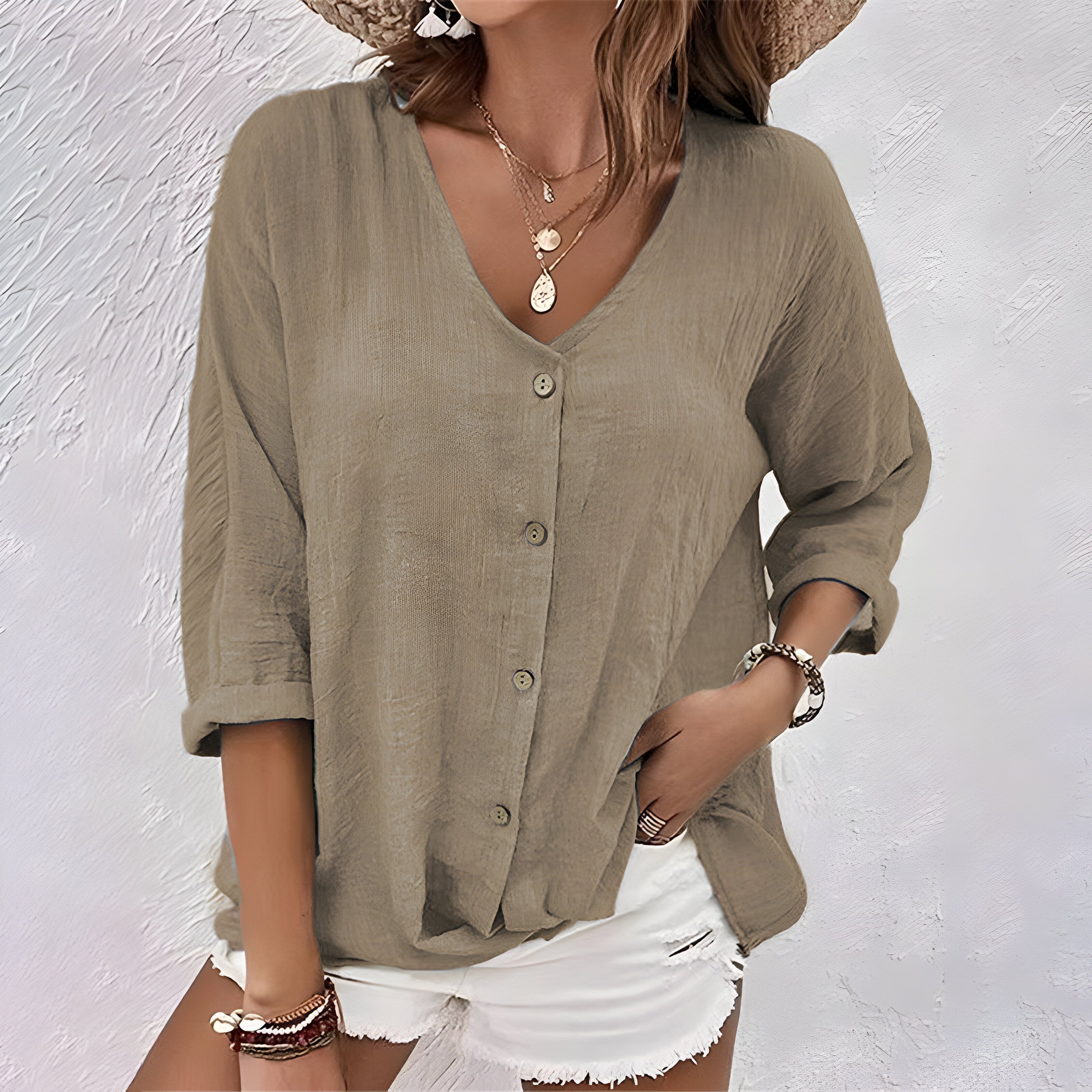 Juliana | Dames Knoop Voor V Hals Casual Top